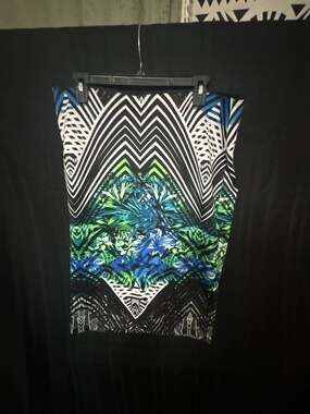Bisou Bisou Michele Bohbot Tropical Geometric Print Pencil Skirt